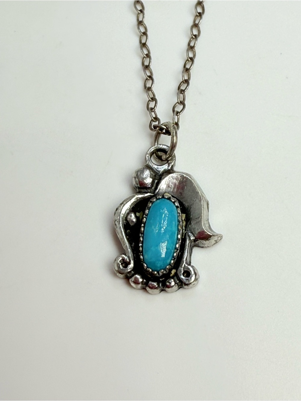 Sterling-Style Silver Pendant Necklace with Turquoise Blue Stone